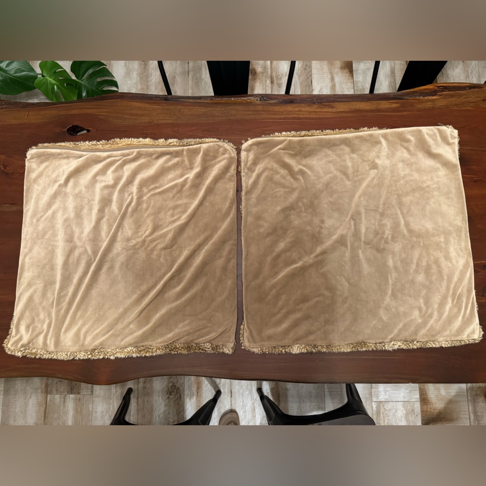 Pottery Barn Brown ombré faux fur pillow cases set of two 26x26 inches. - Picture 2 of 3